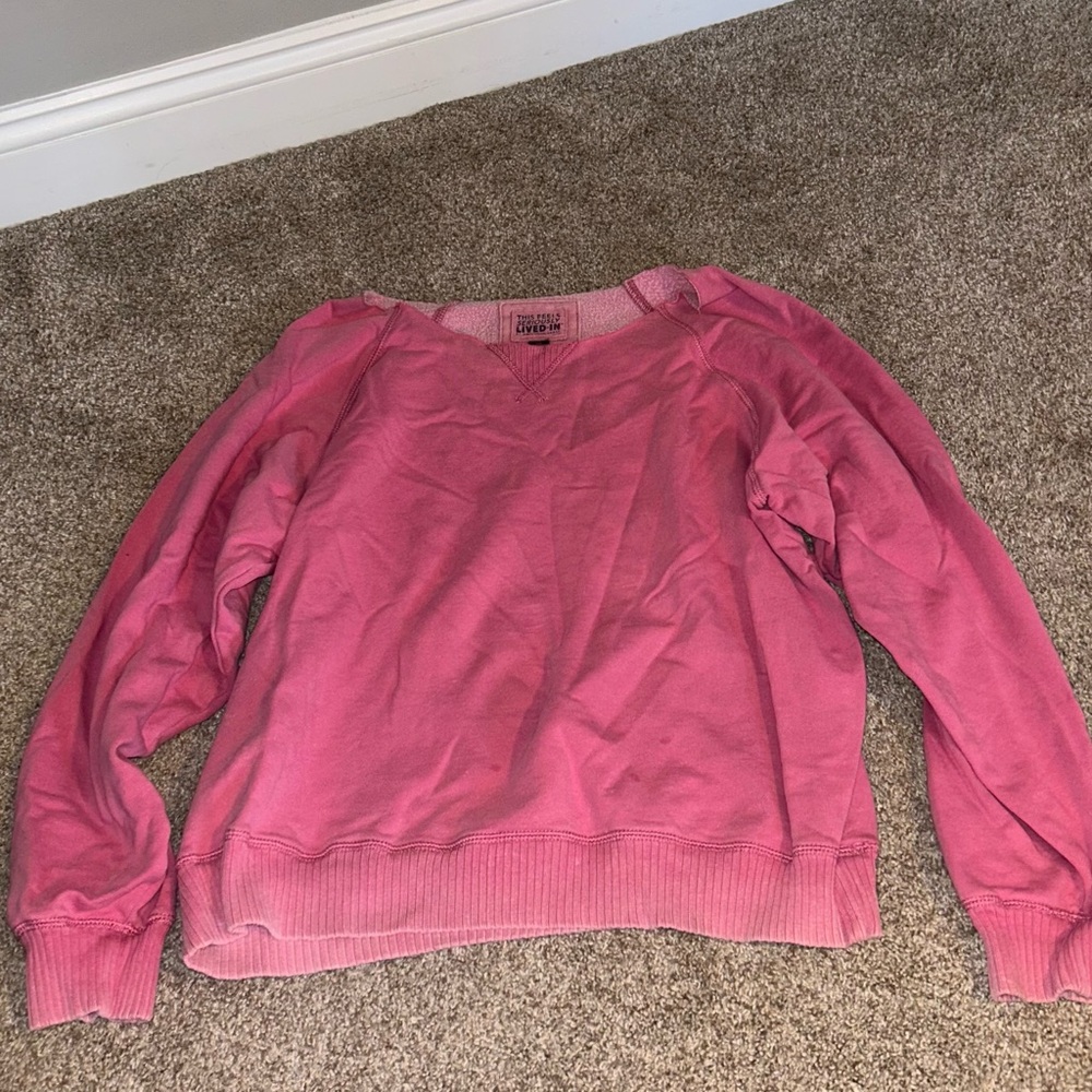 AE Pink Raw Edge Crewneck Sweatshirt